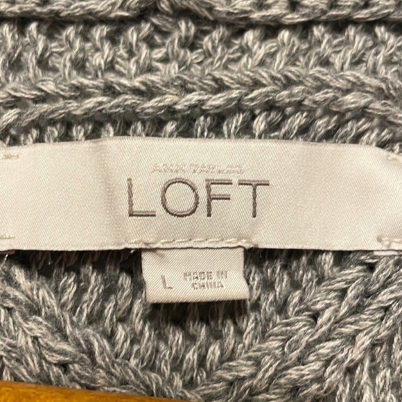 Loft Gray Chunky Knit Shirt Sleeve Sweater Open Front Cardigan Size Large - Picture 3 of 5